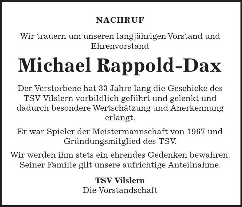 Traueranzeige Michael Rappold