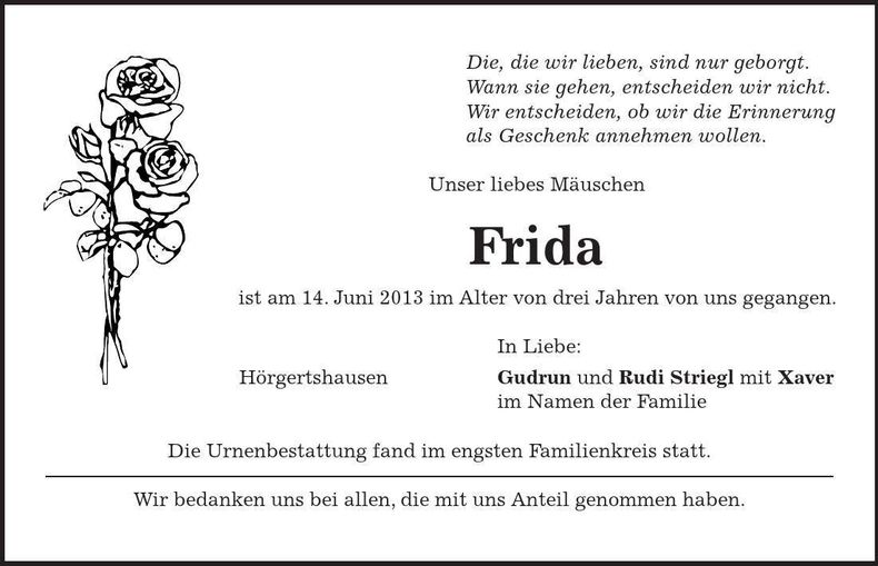 Traueranzeige Frida 