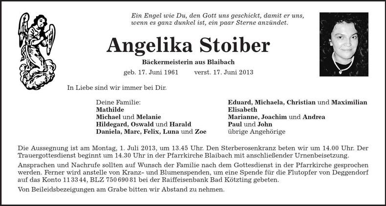 Traueranzeige Angelika Stoiber