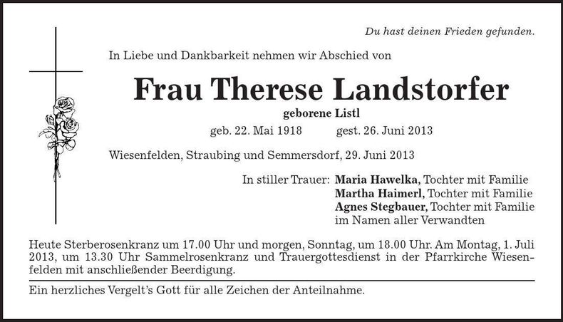Traueranzeige Therese Landstorfer