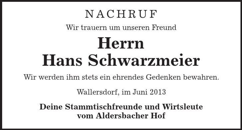 Traueranzeige Hans Schwarzmeier