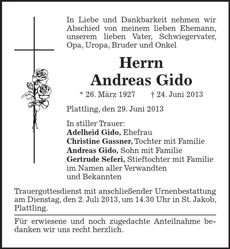 Traueranzeige Andreas Gido