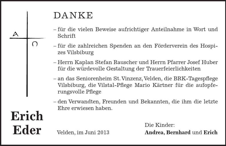 Traueranzeige Erich Eder