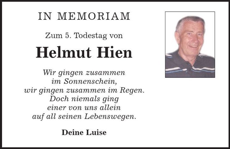 Traueranzeige Helmut Hien