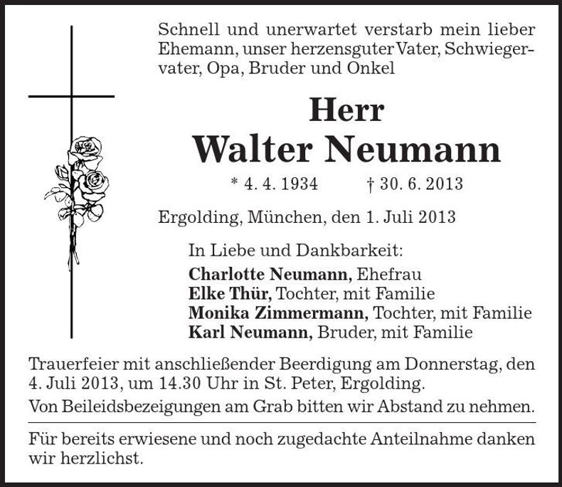 Traueranzeige Walter Neumann