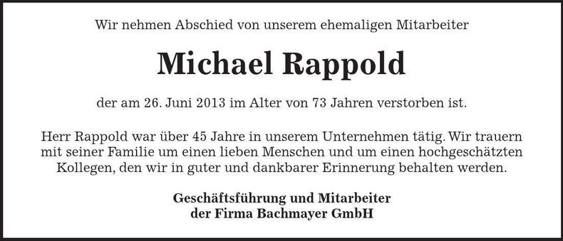Traueranzeige Michael Rappold