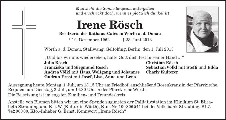 Traueranzeige Irene Rösch