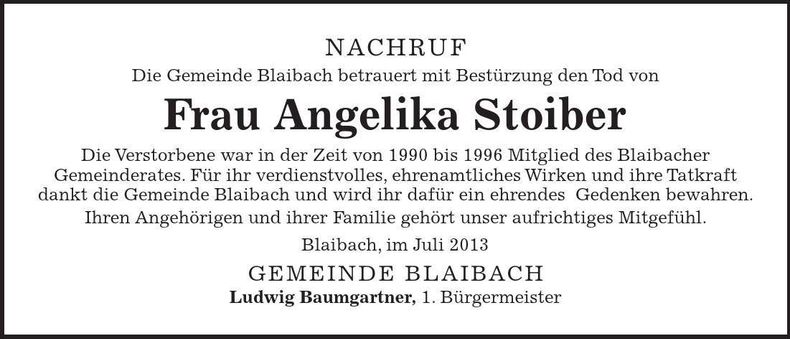 Traueranzeige Angelika Stoiber