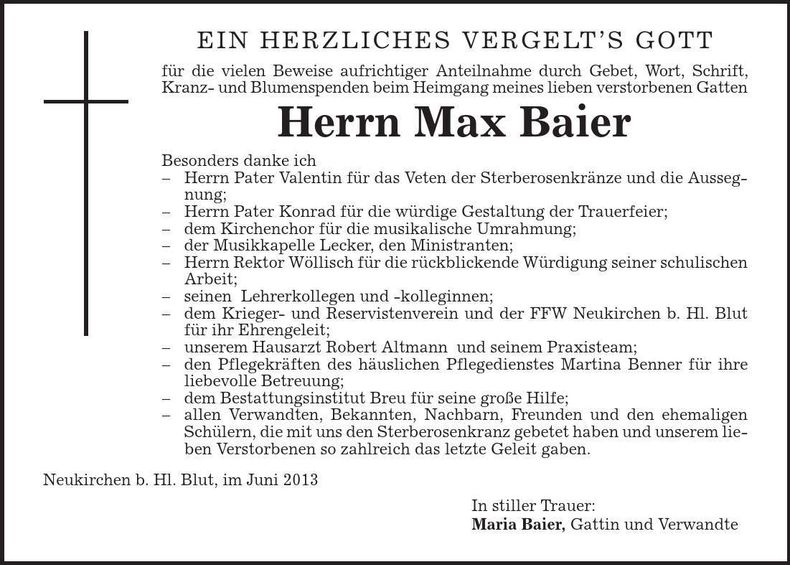 Traueranzeige Max Baier