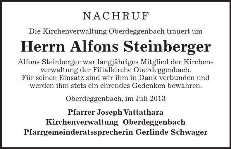 Traueranzeige Alfons Steinberger