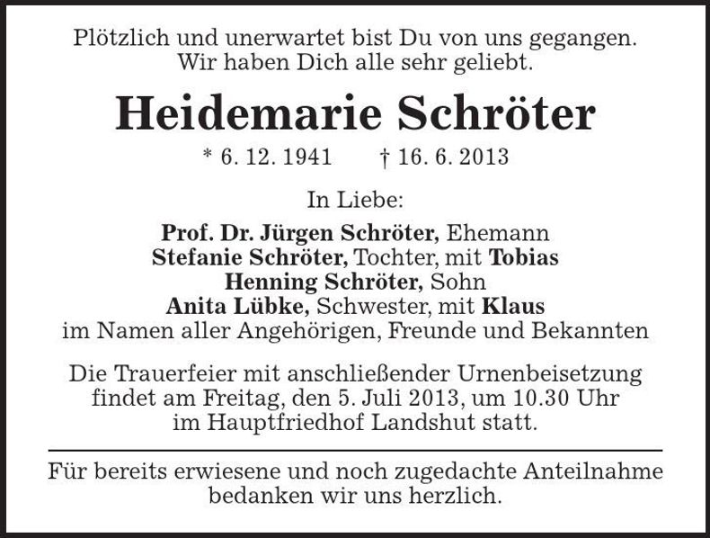 Traueranzeige Heidemarie Schröter