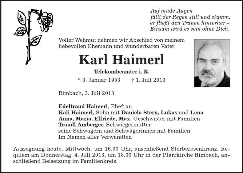 Traueranzeige Karl Haimerl