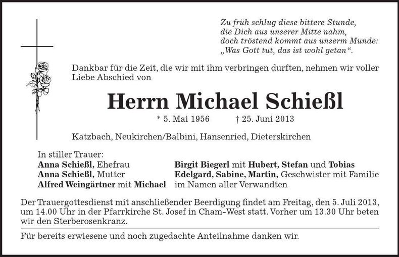 Traueranzeige Michael Schießl