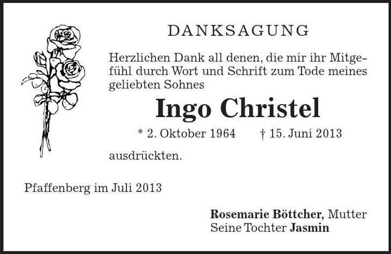 Traueranzeige Ingo Christel