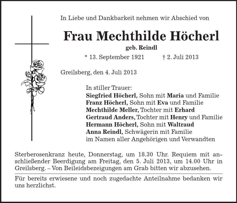 Traueranzeige Mechthilde Höcherl