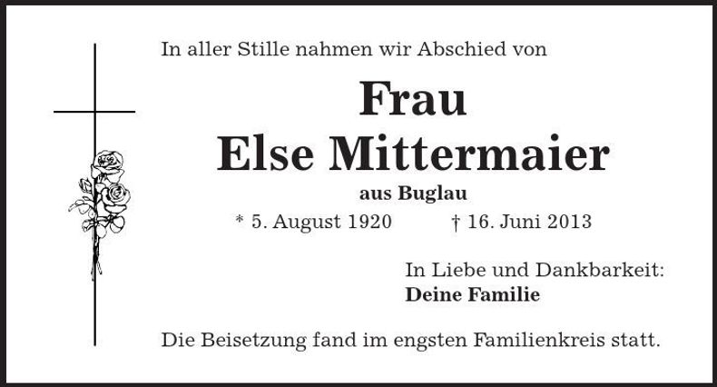 Traueranzeige Else Mittermaier
