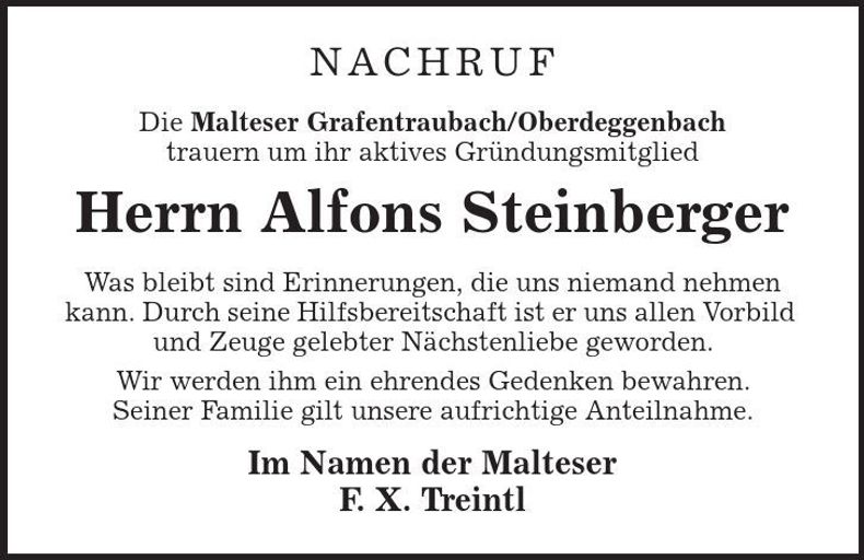 Traueranzeige Alfons Steinberger
