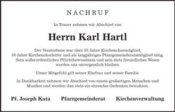 Traueranzeige Karl Hartl
