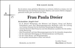 Traueranzeige Paula Dreier