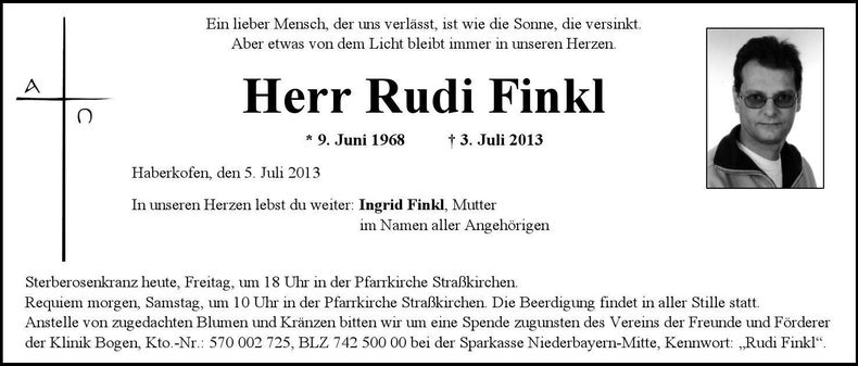 Traueranzeige Rudi Finkl