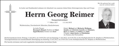 Traueranzeige Georg Reimer