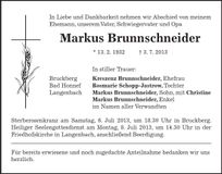 Traueranzeige Markus Brunnschneider