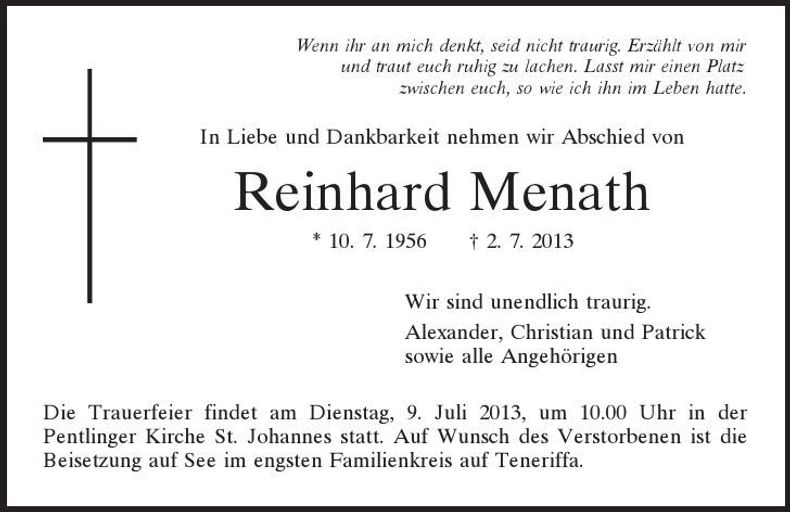 Traueranzeige Reinhard Menath