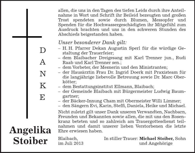 Traueranzeige Angelika Stoiber