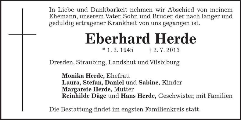 Traueranzeige Eberhard Herde
