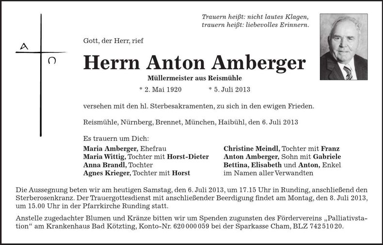 Traueranzeige Anton Amberger