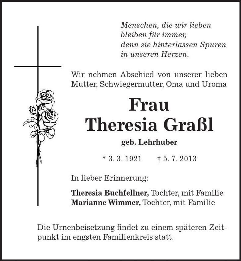 Traueranzeige Theresia Graßl