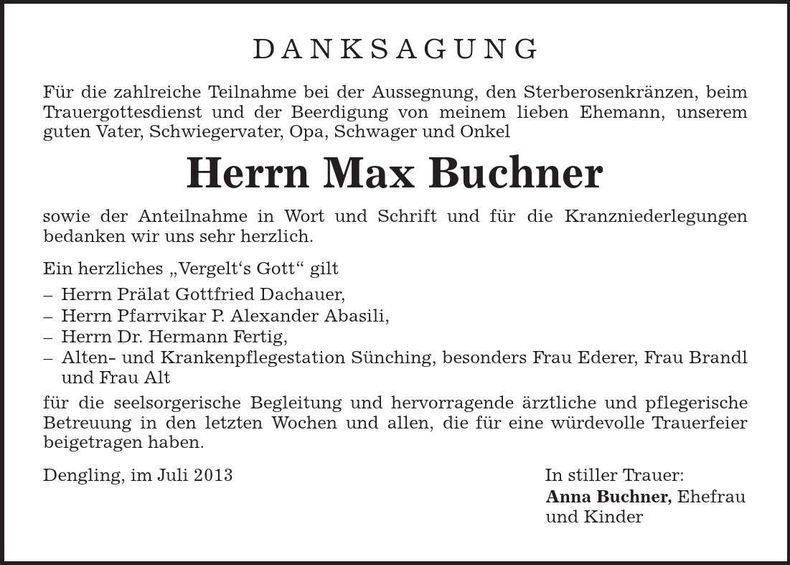 Traueranzeige Max Buchner