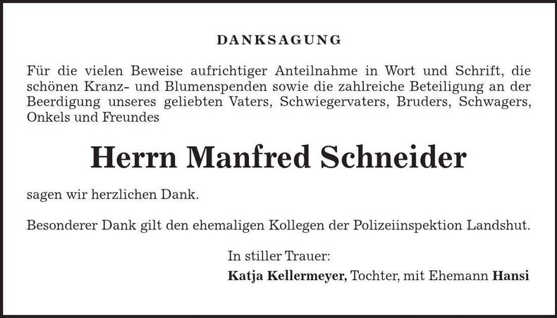 Traueranzeige Manfred Schneider