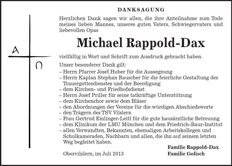 Traueranzeige Michael Rappold-Dax
