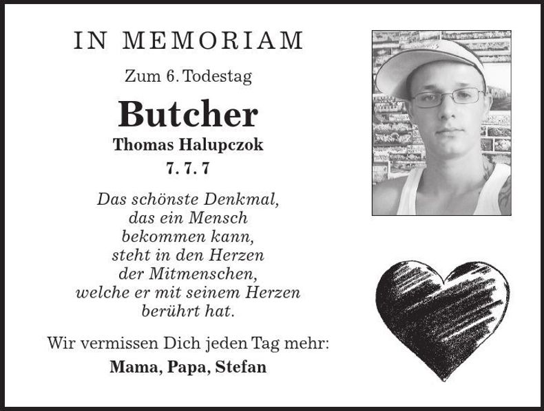 Traueranzeige Thomas Butcher Halupczok