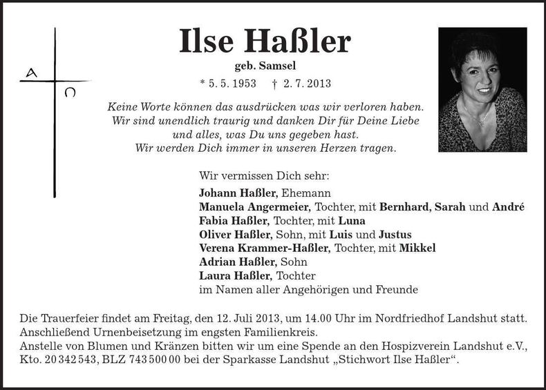 Traueranzeige Ilse Haßler