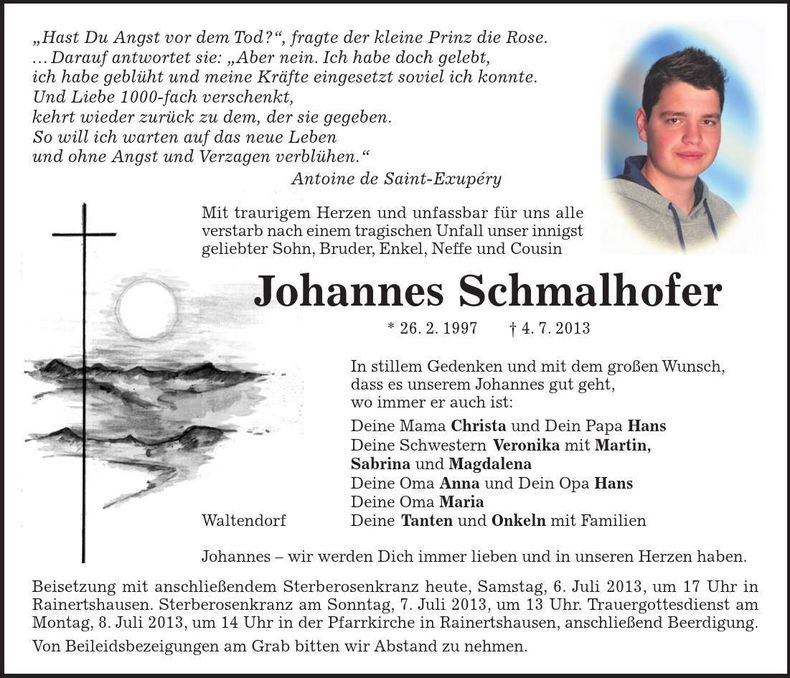 Traueranzeige Johannes Schmalhofer