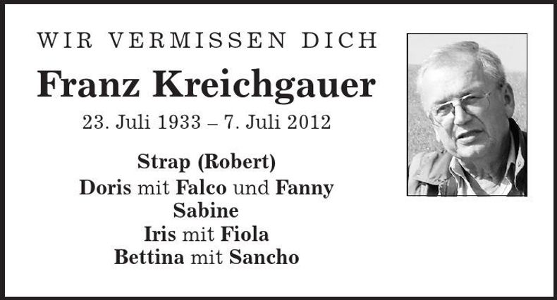 Traueranzeige Franz Kreichgauer