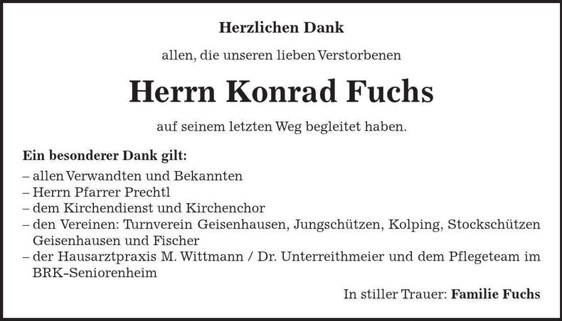 Traueranzeige Konrad Fuchs