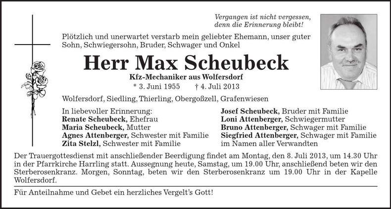 Traueranzeige Max Scheubeck
