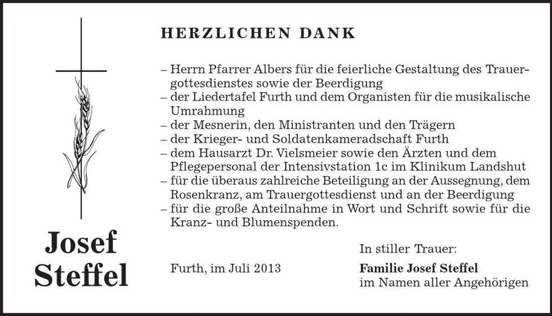 Traueranzeige Josef Steffel