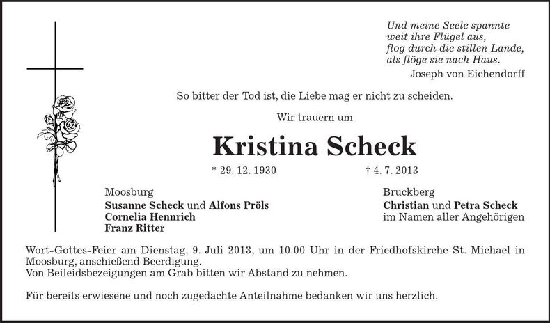 Traueranzeige Kristina Scheck