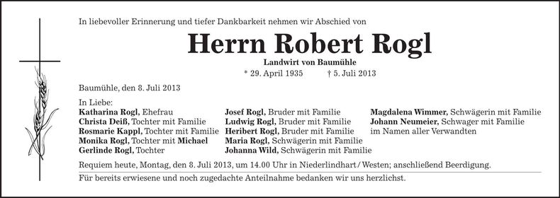 Traueranzeige Robert Rogl