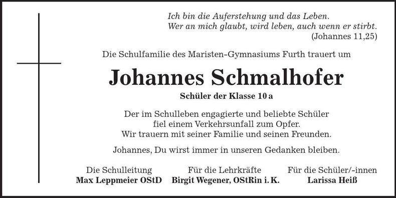 Traueranzeige Johannes Schmalhofer