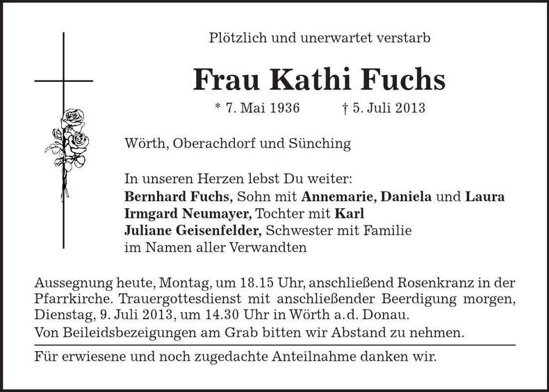 Traueranzeige Kathi Fuchs
