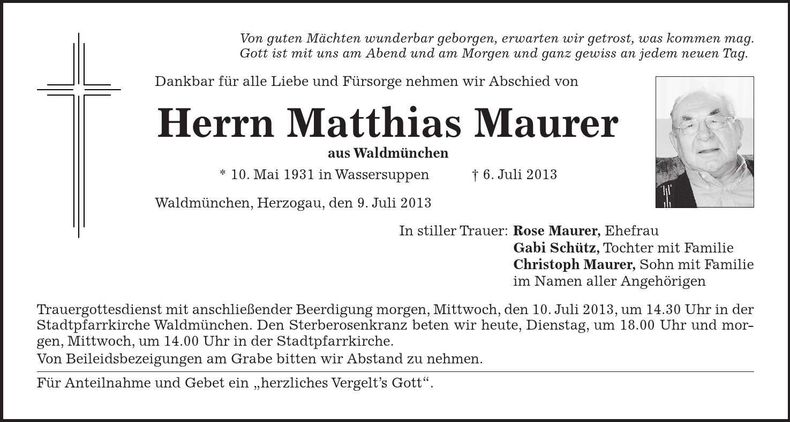 Traueranzeige Matthias Maurer