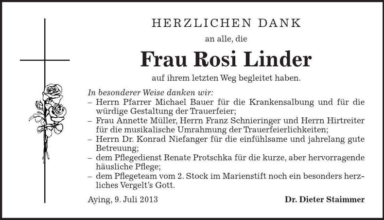 Traueranzeige Rosi Linder