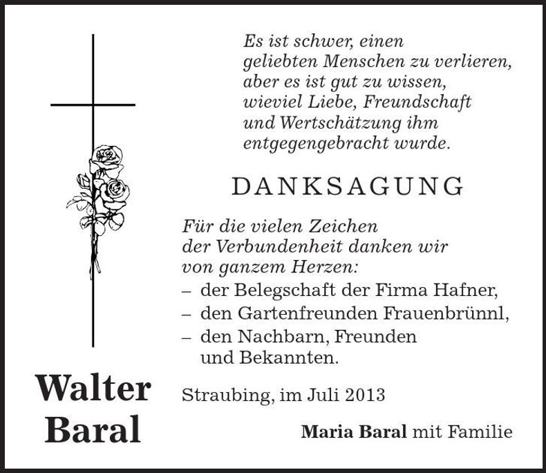 Traueranzeige Walter Baral