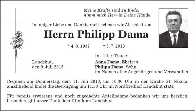 Traueranzeige Philipp Dama