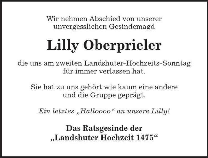 Traueranzeige Lilly Oberprieler